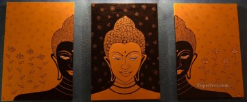 グループパネル Painting - セットパネルのオレンジ色の仏陀